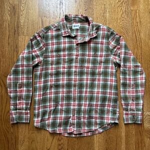 Mens Flannel, Pact Organic Cotton, Button Down, Size Medium, Green and Red.